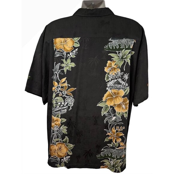 Tommy Bahama Vintage Gray Floral Embossed Silk Button Up Camp Shirt XL Pocket - Picture 2 of 11